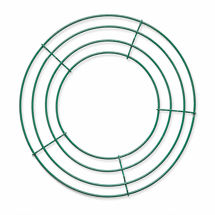 Green 10 inch wire wreath frame on a white background