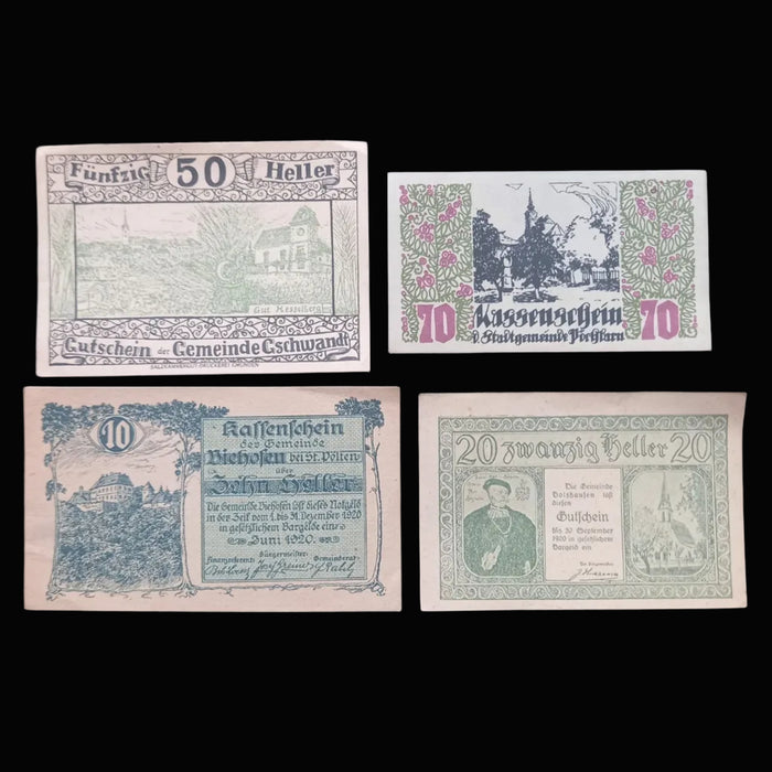 1919-1920 Austria Banknote Notgeld Alpine Nature 8pc Set Heller WWI Antique Money Excellent