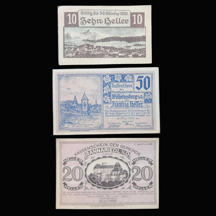 1920 Austria Banknote Notgeld Alpine Town Church 9pc Set Antique Emergency Money Excellent