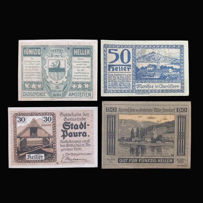 1920 Austria Banknote Notgeld Antique Dark History 8pc Set Emergency Paper Money Heller AU