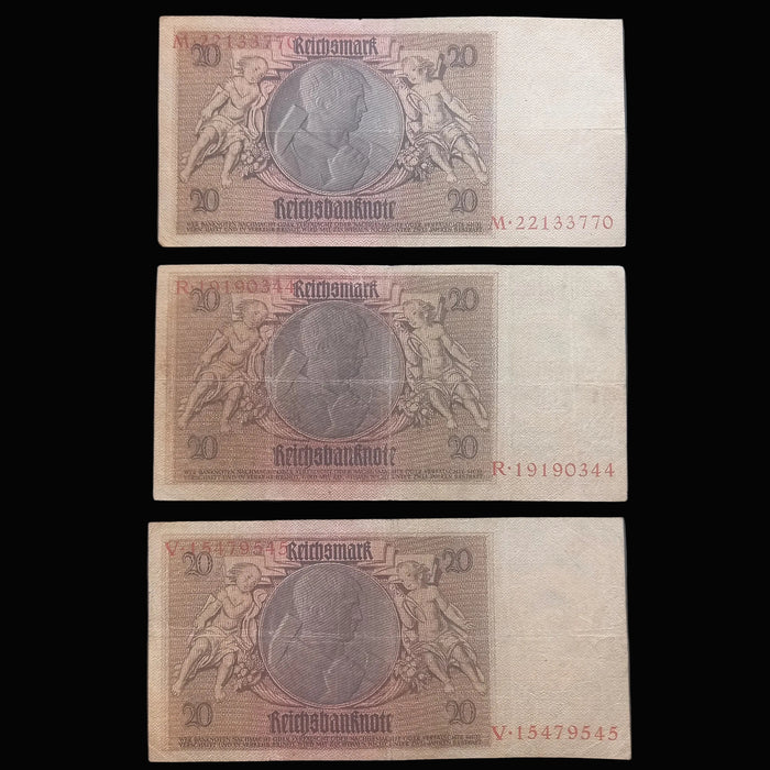 1929 Germany Baknote Reichsmark Set 20 Bill Antique Interwar Money Authentic Choice 3pc