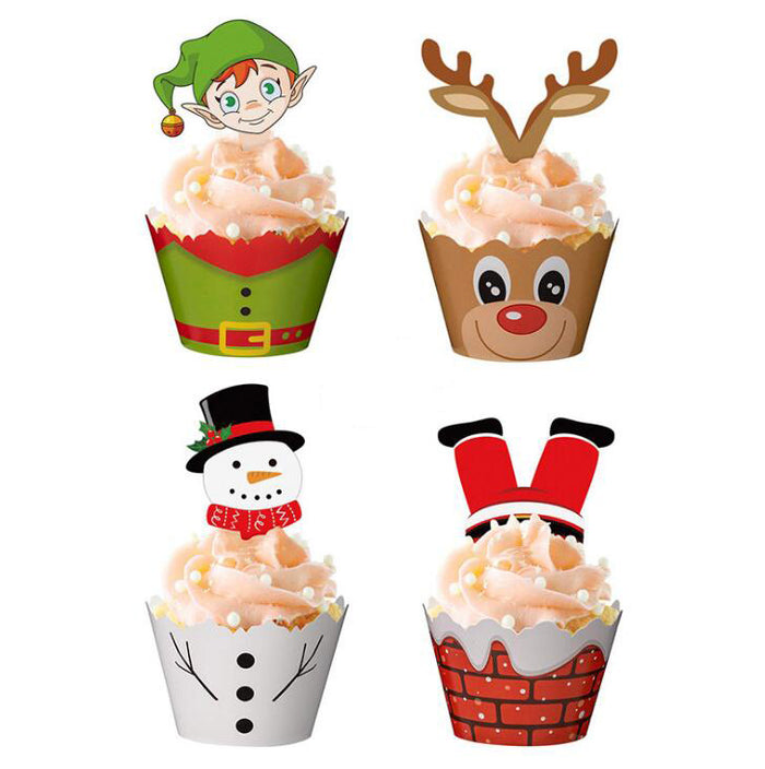 24PCS Christmas Cupcake Paper And Toppers Sets