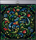 6" Ceramic Tile, Rosemaling on Black