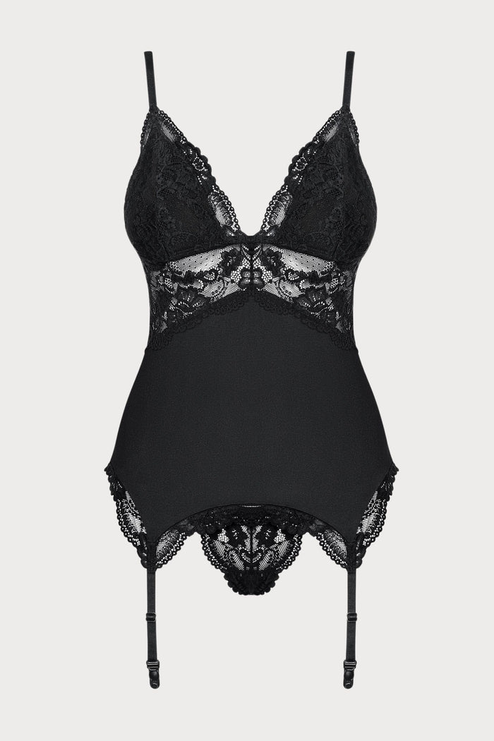 Obsessive 810 Corset & Thong Set Black