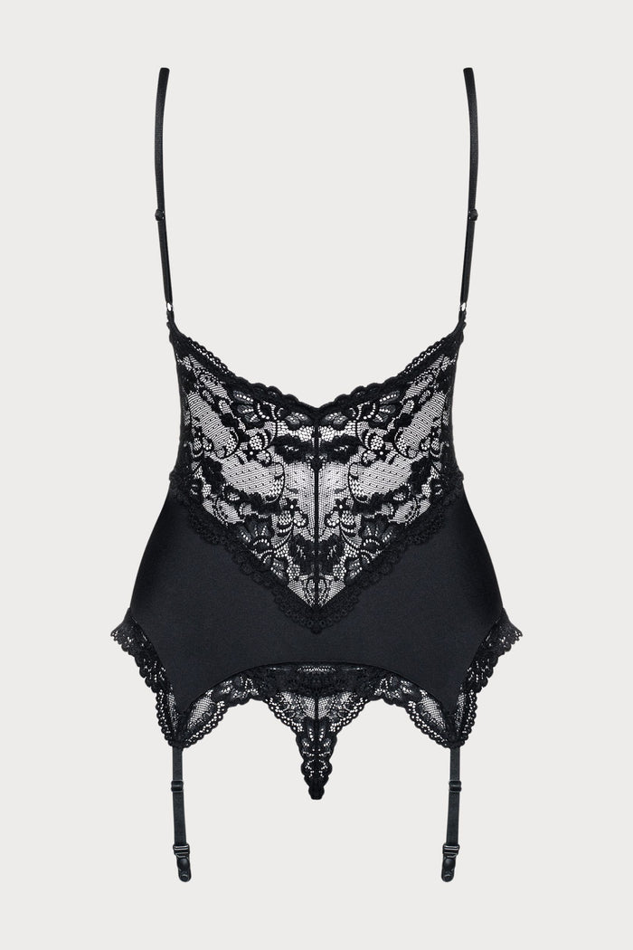 Obsessive 810 Corset & Thong Set Black