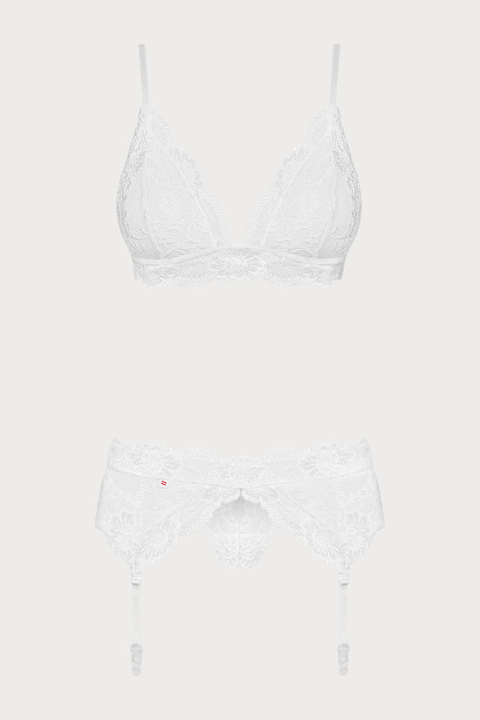 Obsessive 810 3 Piece Set | White Lace Lingerie