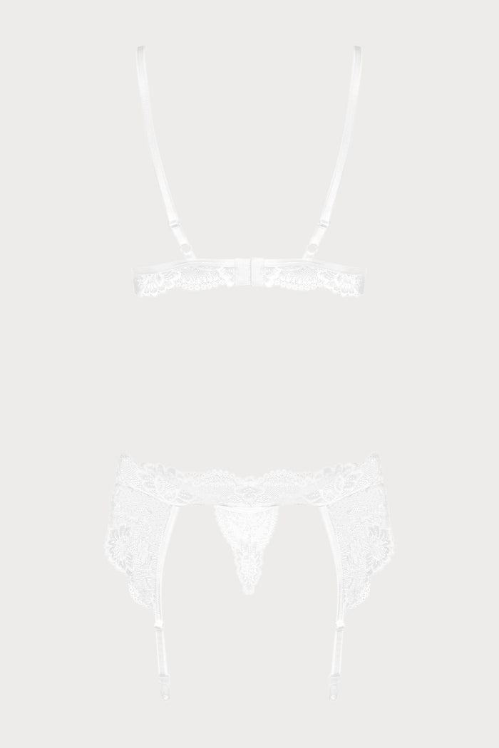 Obsessive 810 3 Piece Set | White Lace Lingerie