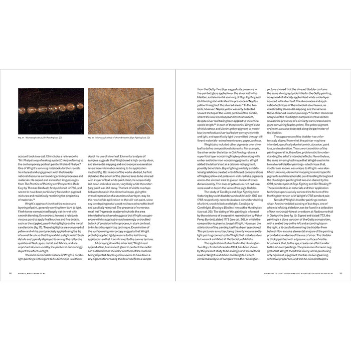 An open book spread showing two printed pages with dense black text and two small inset micrographs near the top of the left page. The layout is clean and centered on a white background.