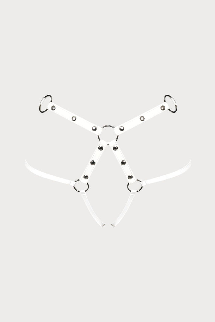 Obsessive A758 Faux Leather Harness Thong White