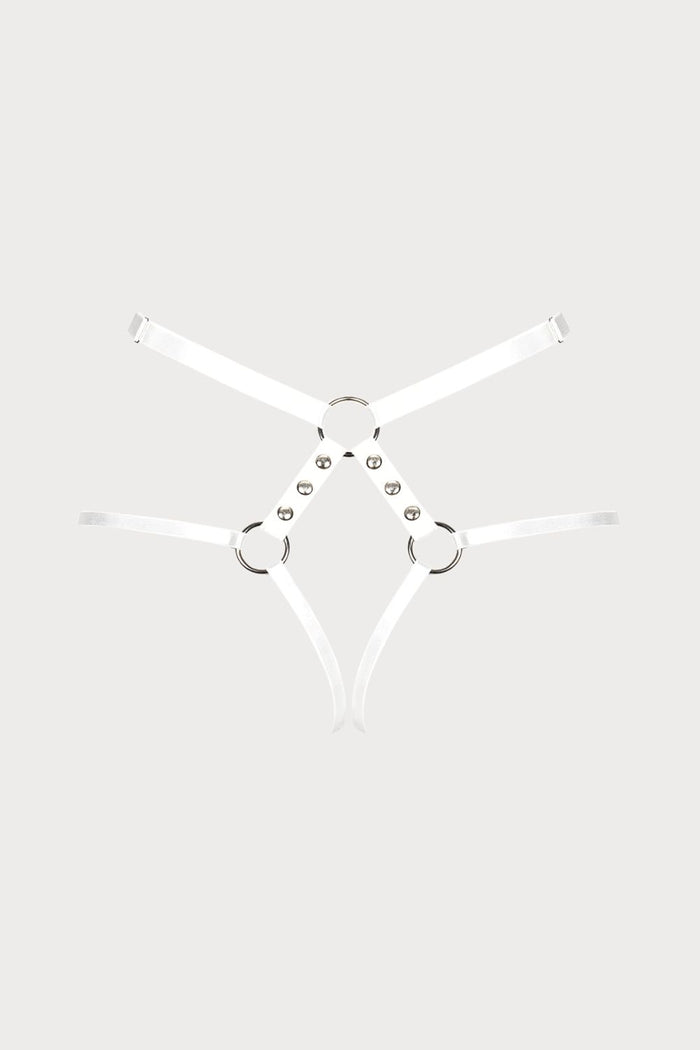 Obsessive A758 Faux Leather Harness Thong White