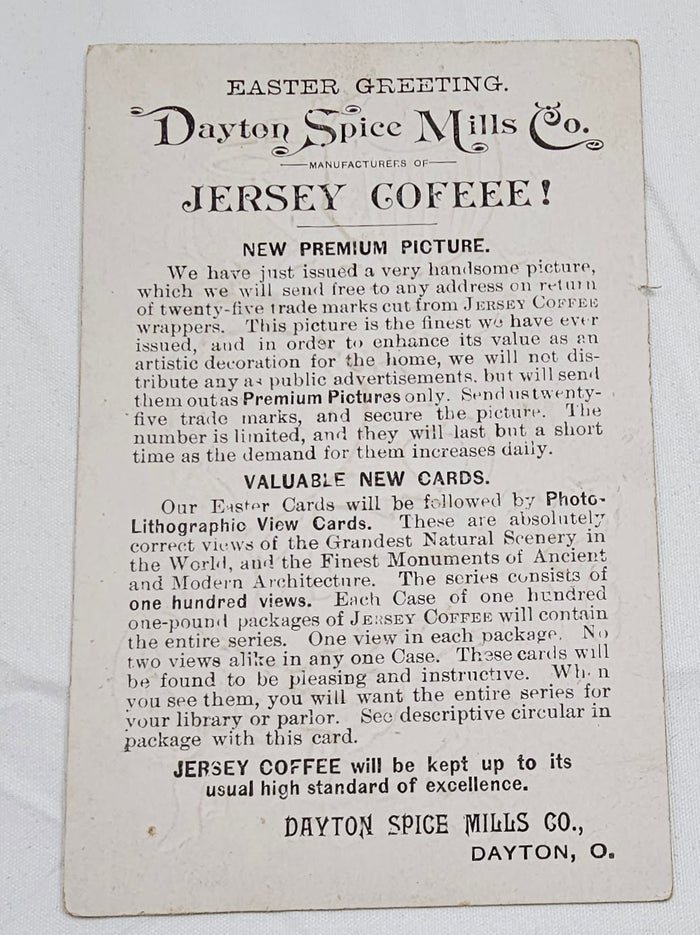 Advertising Trade Card Jersey Coffee Easter Themed Children Painted Flag Egg