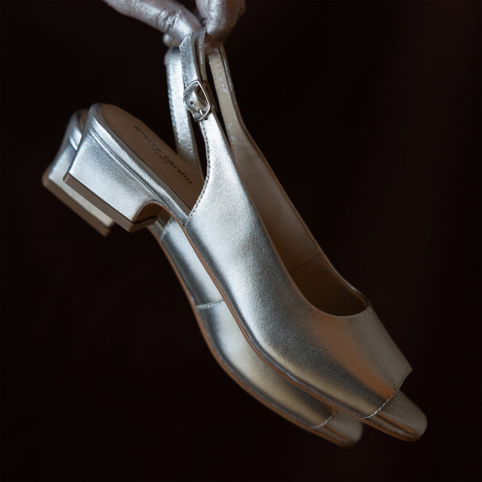 Aether Silver Open-toe Slingback