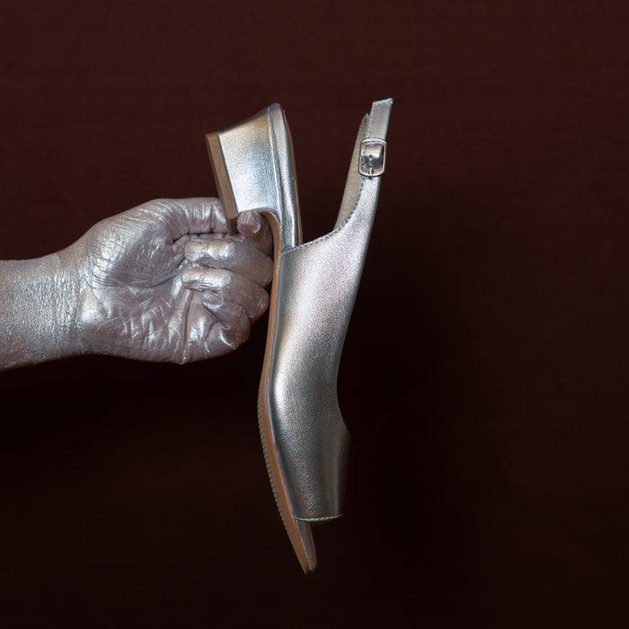 Aether Silver Open-toe Slingback
