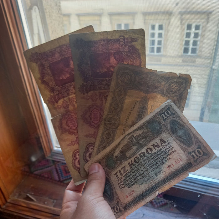 Antique Banknote 1920-1930 Hungary Korona Pengo 4pc Set Interwar Era Old Money Relic