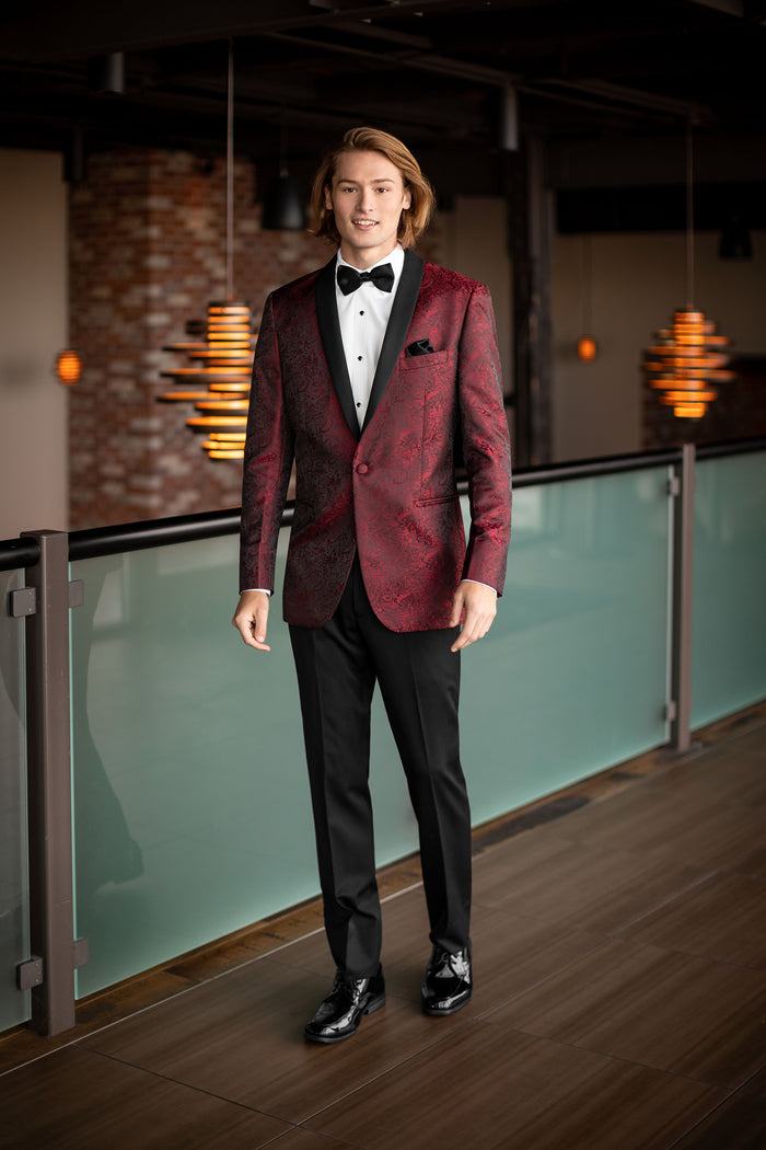 Apple Red Aries Paisley Slim Fit Tuxedo