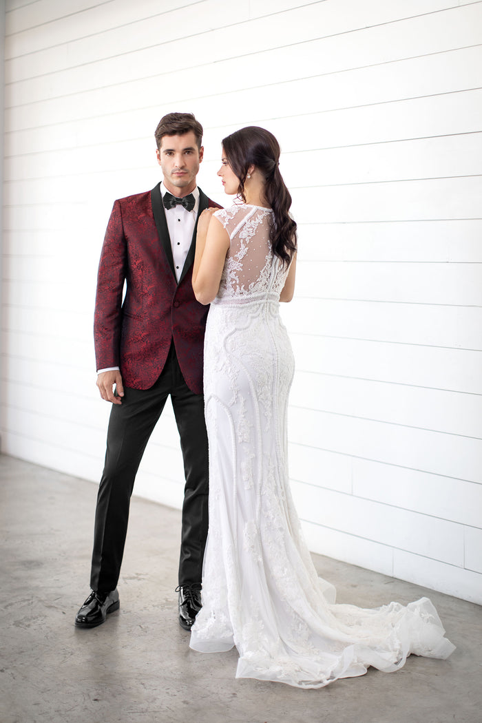 Apple Red Aries Paisley Slim Fit Tuxedo