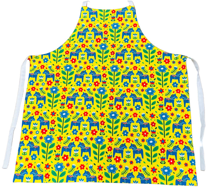 Apron - Blue Dala horses & Flowers