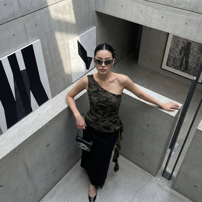 Top asymétrique imprimé femme - K-fashion coréenne - Koreanxwear