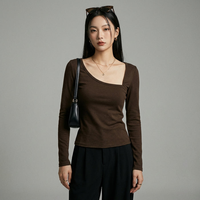 T-shirt asymétrique manches longues style K-fashion noir - Taille S