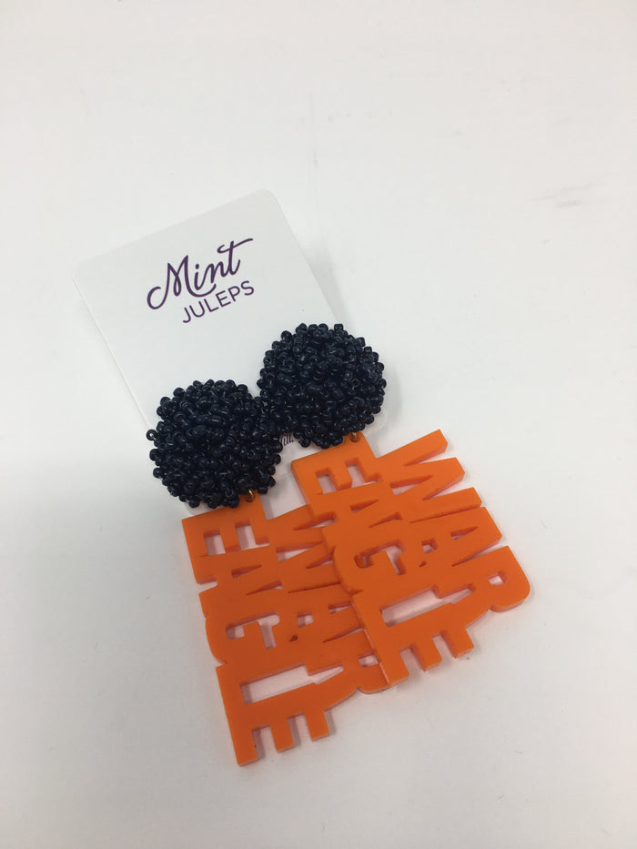 Auburn Acrylic War Eagle w/ Navy Beaded Top Earrings