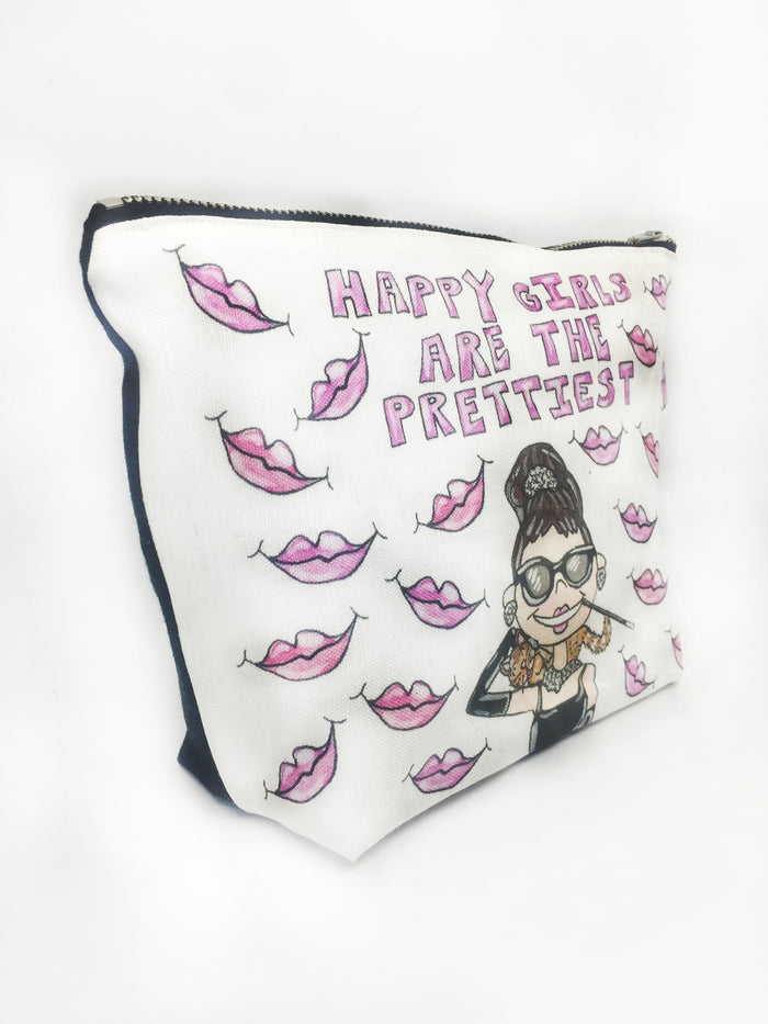Audrey Happy Quote T Bottom Cosmetic Bag