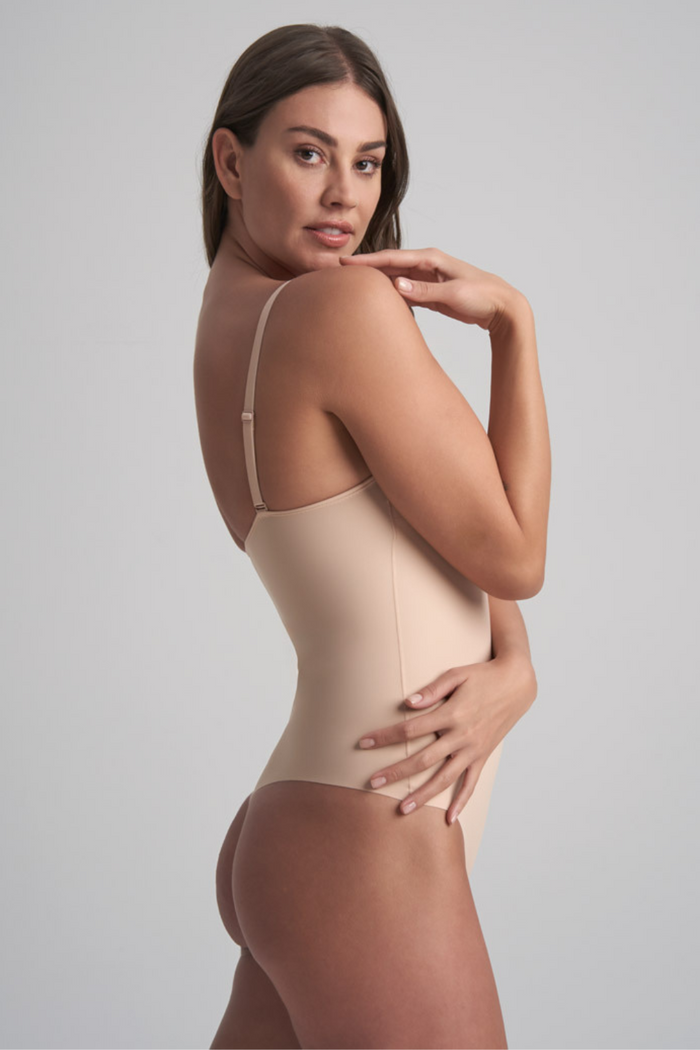 Bye Bra Beige Sculpting Wireless Thong Bodysuit - Shapewear Body