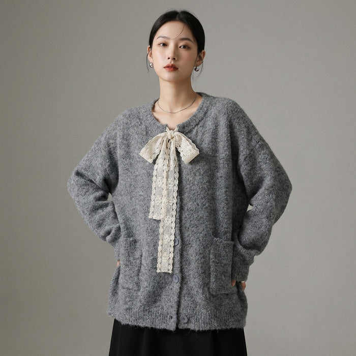 Cardigan tricoté ceinturé mi-long en maille douce - Koreanxwear - Taille One Size