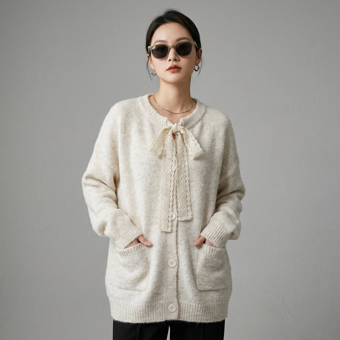 Cardigan tricoté ceinturé mi-long en maille douce - Koreanxwear - Taille One Size