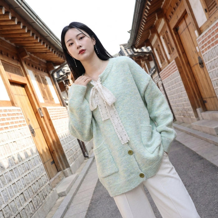 Cardigan tricoté ceinturé mi-long en maille douce - Koreanxwear