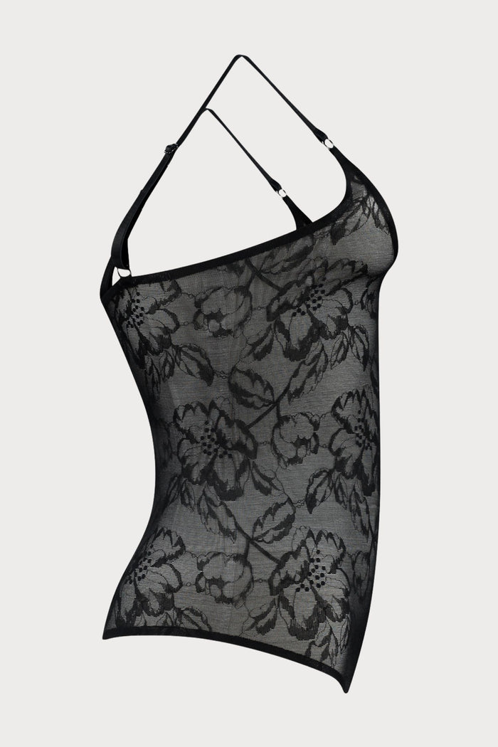 Black Lacy Open Bust Thong Bodysuit