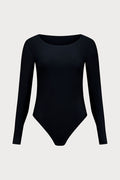 Black Long Sleeve Thong Bodysuit