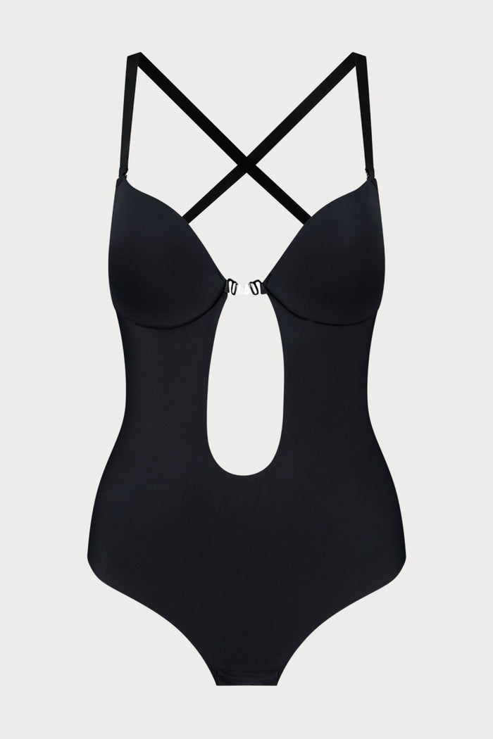 Black Sensual Low Back Thong Bodysuit