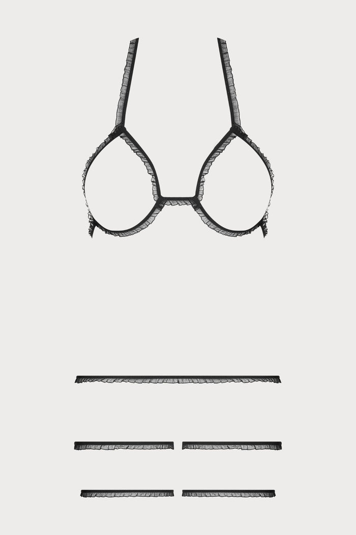 Maison Close Black Trompe l’Oeil Ouvert Set - Bra, Shorty & Garters - Naughty Knickers