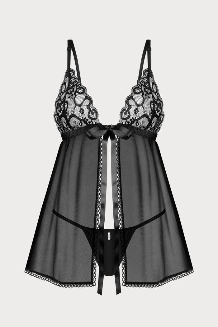 Obsessive Blomentis Babydoll & Thong Black