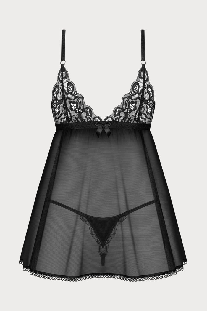 Obsessive Blomentis Babydoll & Thong Black