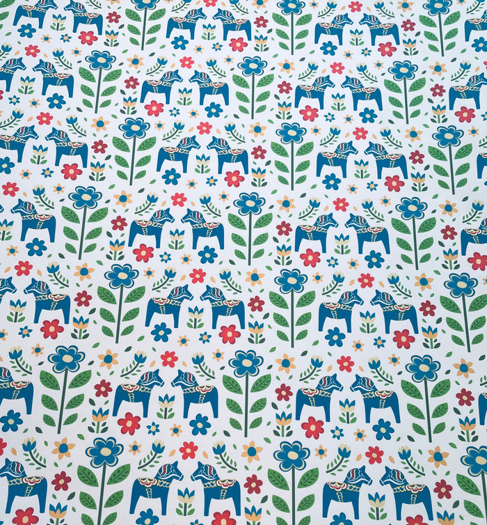 Blue Dala horses & flowers Gift wrap or craft paper