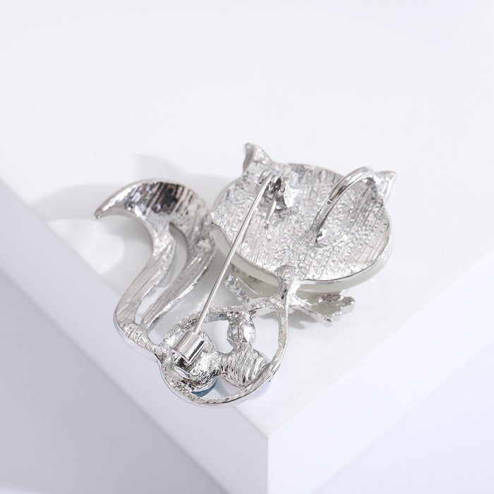 Brooch - Exquisite Cat's Eye Stone CZ Diamond Brooch