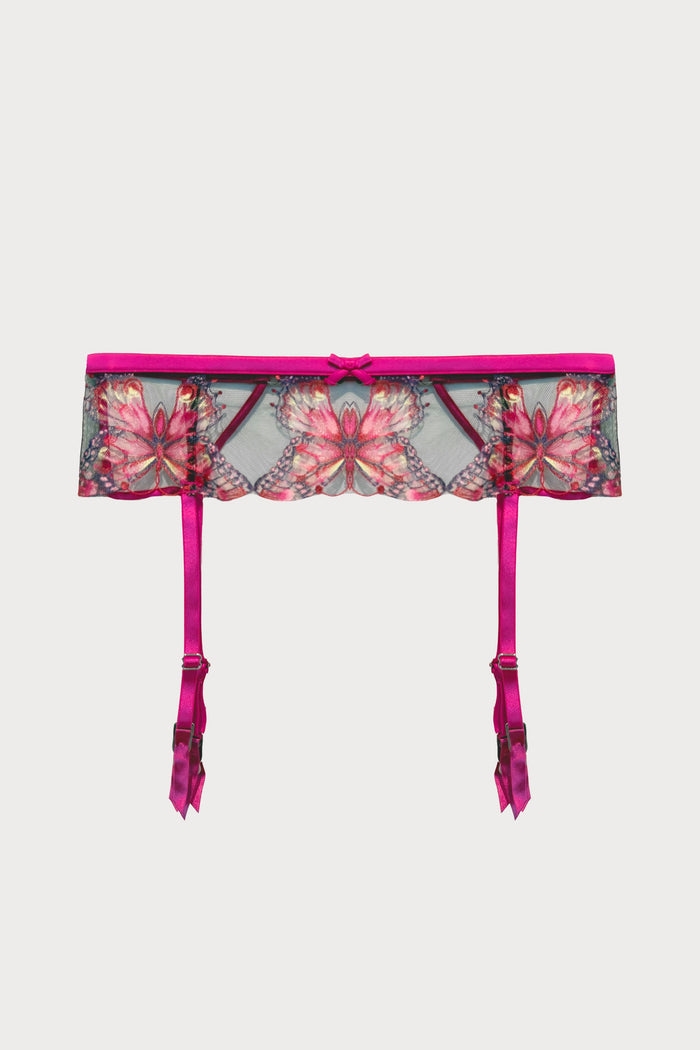 Butterfly Embroidery Cerise Suspender Belt