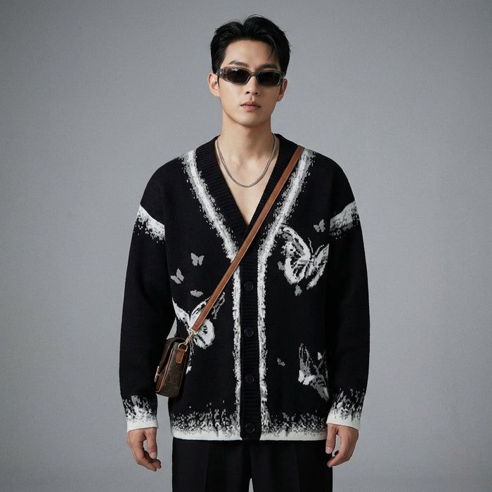 Cardigan tricoté papillon motif jacquard homme - Koreanxwear - Taille S