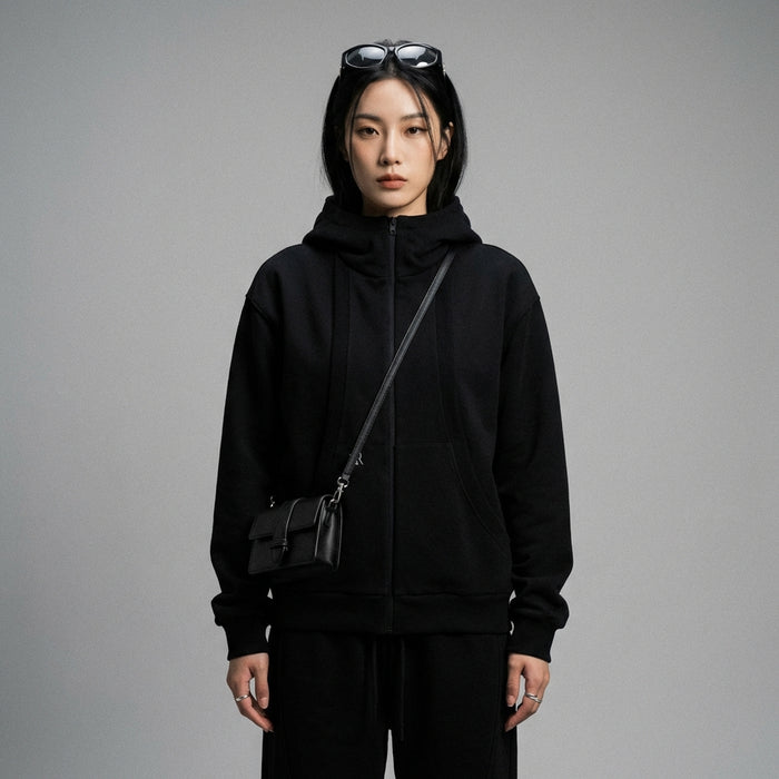 Cardigan hoodie oversize noir style streetwear K-fashion pour homme et femme - Taille M