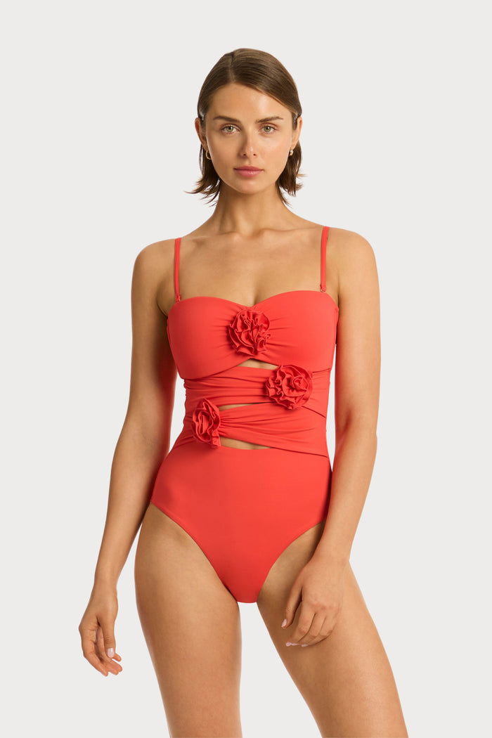 Casa Del Mar Flower Bandeau Swimsuit, Size L (UK 14)