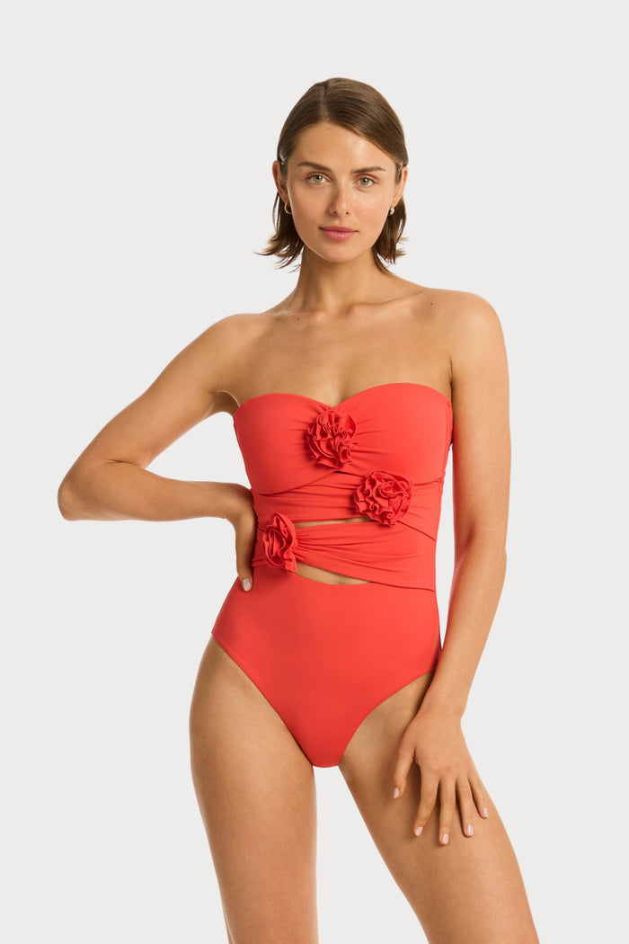 Casa Del Mar Flower Bandeau Swimsuit, Size L (UK 14)