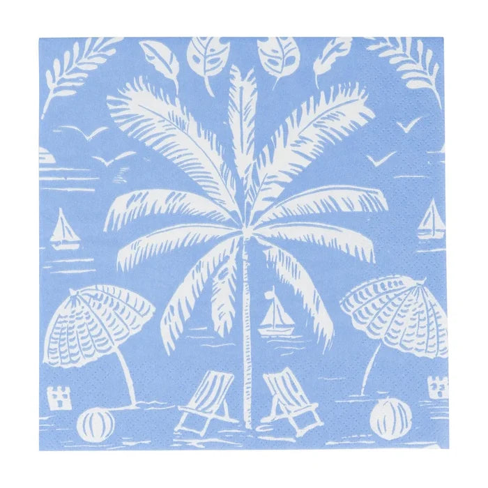 Caspari Palms And Parasols Ocean Cocktail Napkins - 20 Per Package.