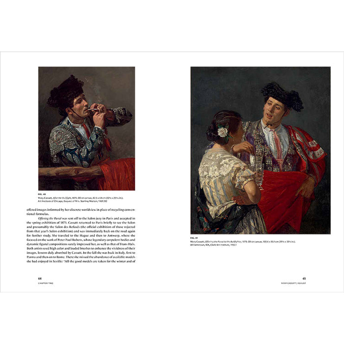 A printed page showing two classical paintings side by side with caption text below each artwork. The left painting depicts a man in a dark hat and patterned jacket holding a pipe.