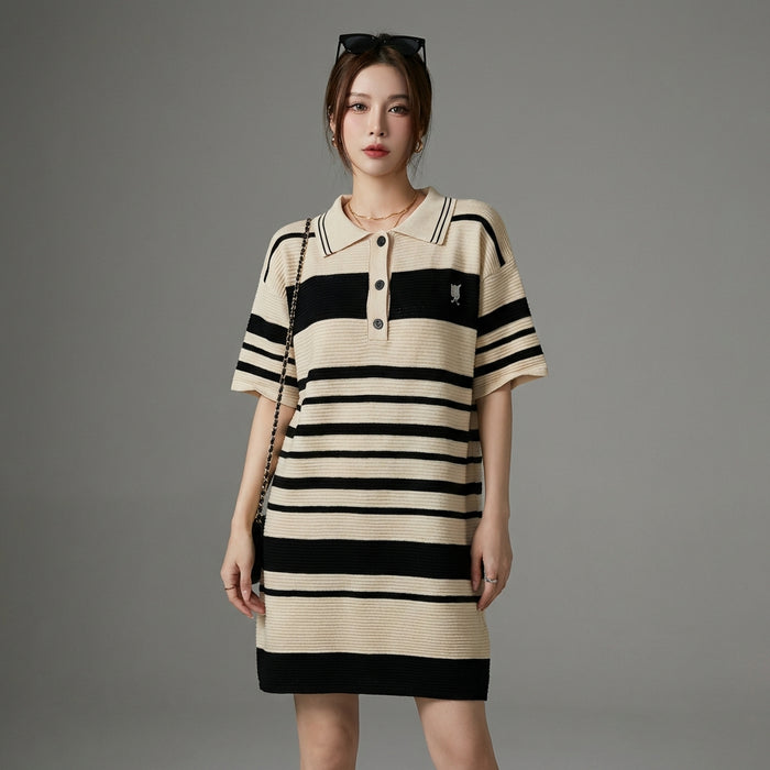 Robe t-shirt tricotée décontractée couleur abricot - Koreanxwear - Taille one size
