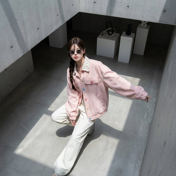 Veste oversize unie à col rabattu pour femme - K-fashion décontractée