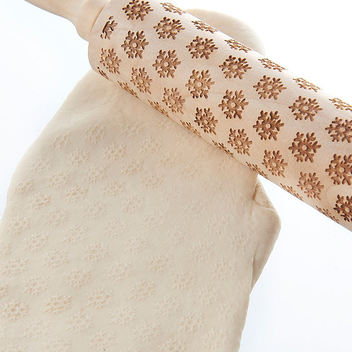 Christmas Deer Tree Snow Star Wood Rolling Pin