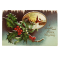 Christmas Postcard Gold Embossed Holly Church in Snow Series 765 IAP