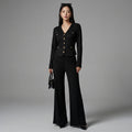 Ensemble manteau mi-long et pantalon large noir pour femme - K-fashion - Taille S
