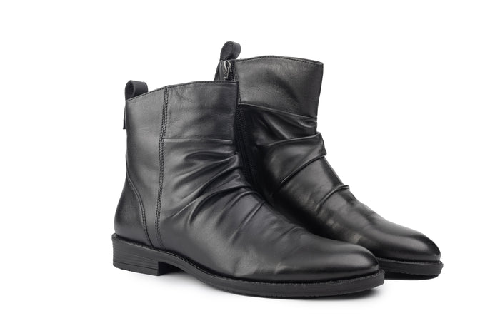 Colette Gathered Black Ankle Boot